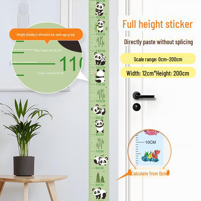 Children's Room 2m Self-Adhesive Height Chart Stickers - Cartoon Design for Baby Measurement & Wall Decoration