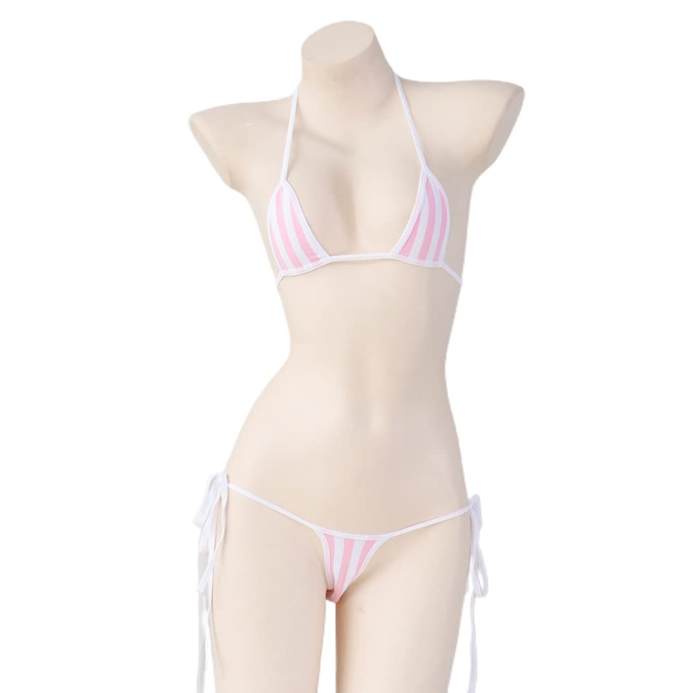 Микро Экстремально Сексуальный Треугольник Раздельный Лолита Косплей Moe Border String Полосатый Холтер Один Розовый [SENMHOO] Бикини, Маленький, Купальник, Бикини, Костюм, розовый