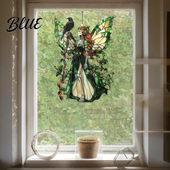 Home Interior Decorations Stained Glass Style Skeleton Fairy Window Hanging Suncatcher Acrylic Decorative Ornament with Butterfly Wings Elegant Party