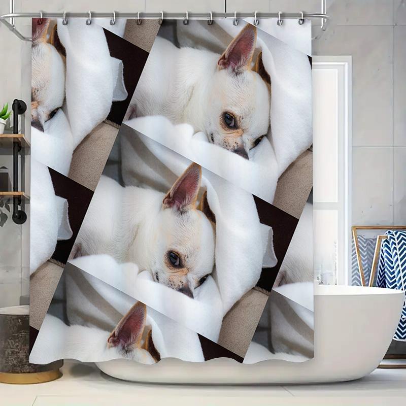 

White Dog Pattern Shower Curtain: Bath Room Decoration Home Improvement Products For Pets Lovers 3D Printing Shower C W60H190(CM)-1 Pcs