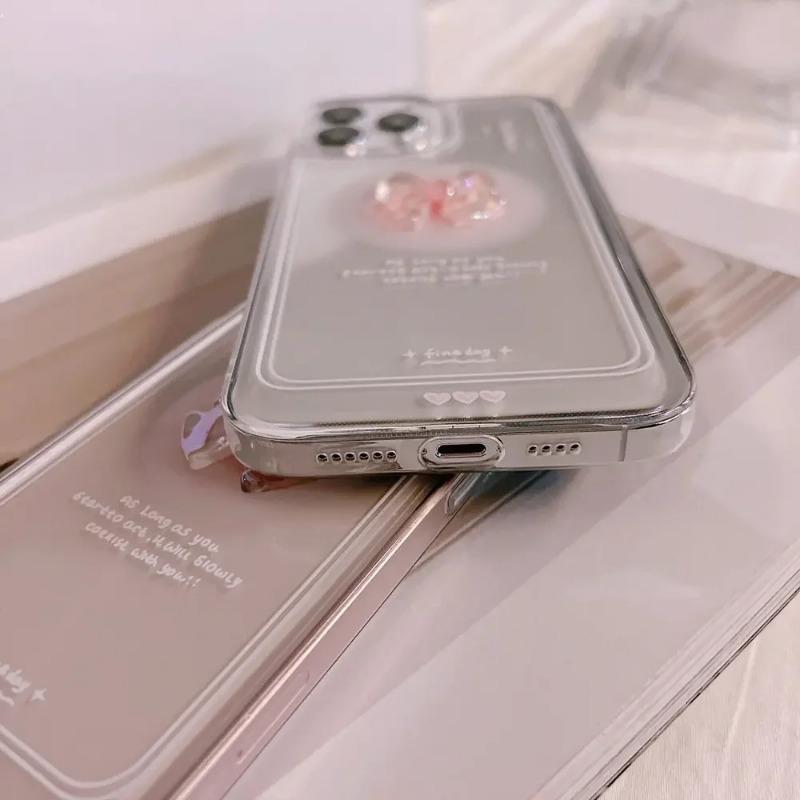 Lovely 3D Crystal Bow-knot Transparent Phone Case for iPhone17 16 15 14 13 12 11 Pro Shockproof Cover