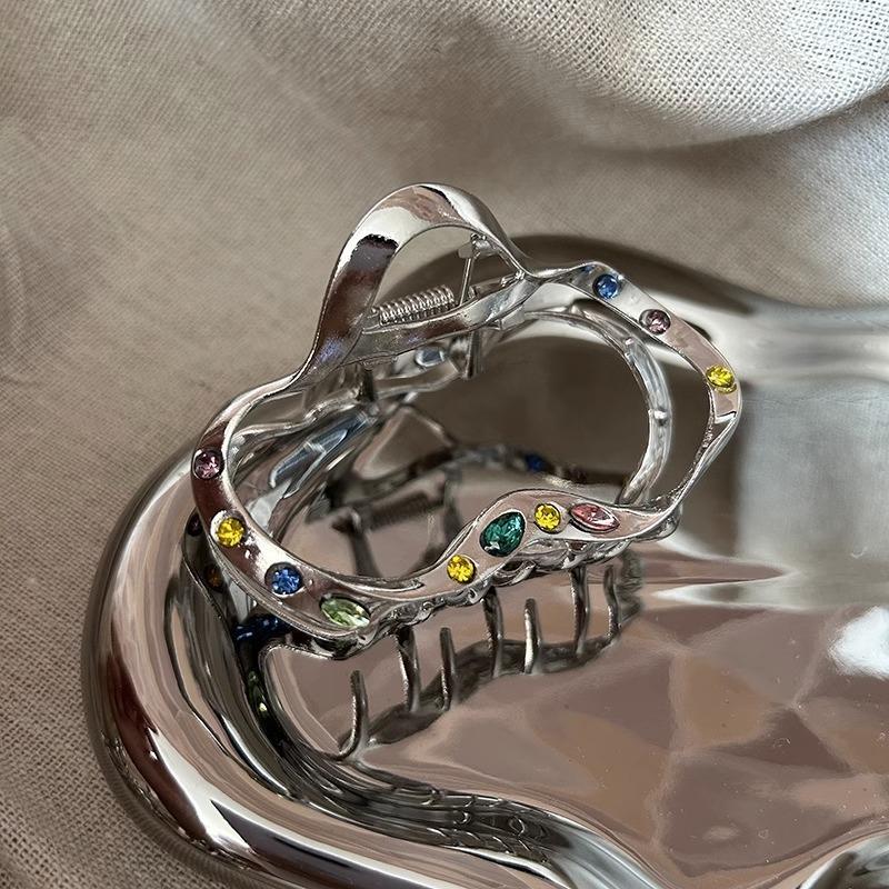 Girl Sweet Cool Color Diamond Element Hair Clip Silver Metal Shark Clip Back of Head High End Sensation Hair Clipper