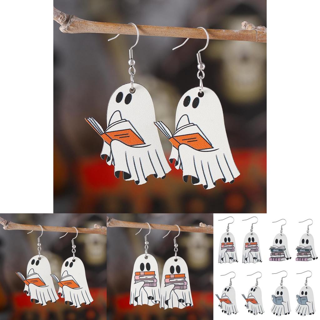 Creative Wooden Halloween Earrings With Ghost Design Ideal For Unique Fashion Enthusiasts
