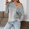 Women S Loose V Neck Solid Color Pullover Sweater