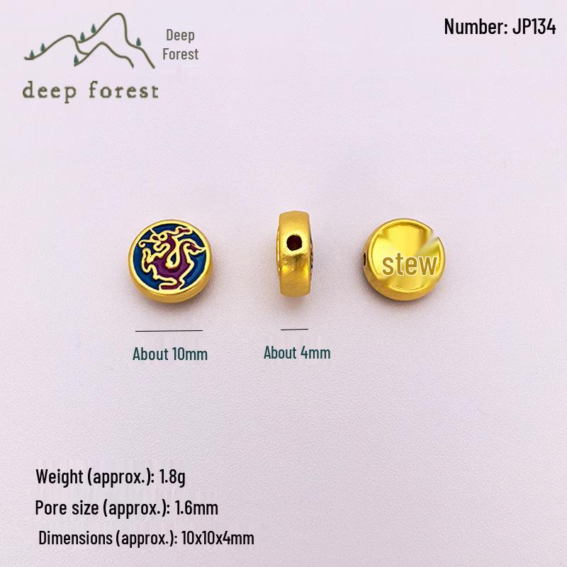 High Color Retention Sand Gold Zodiac Bead Necklace: Handmade Ancient-Style Gold Pendant with DIY Alloy Spacer Beads 10mm x 4mm