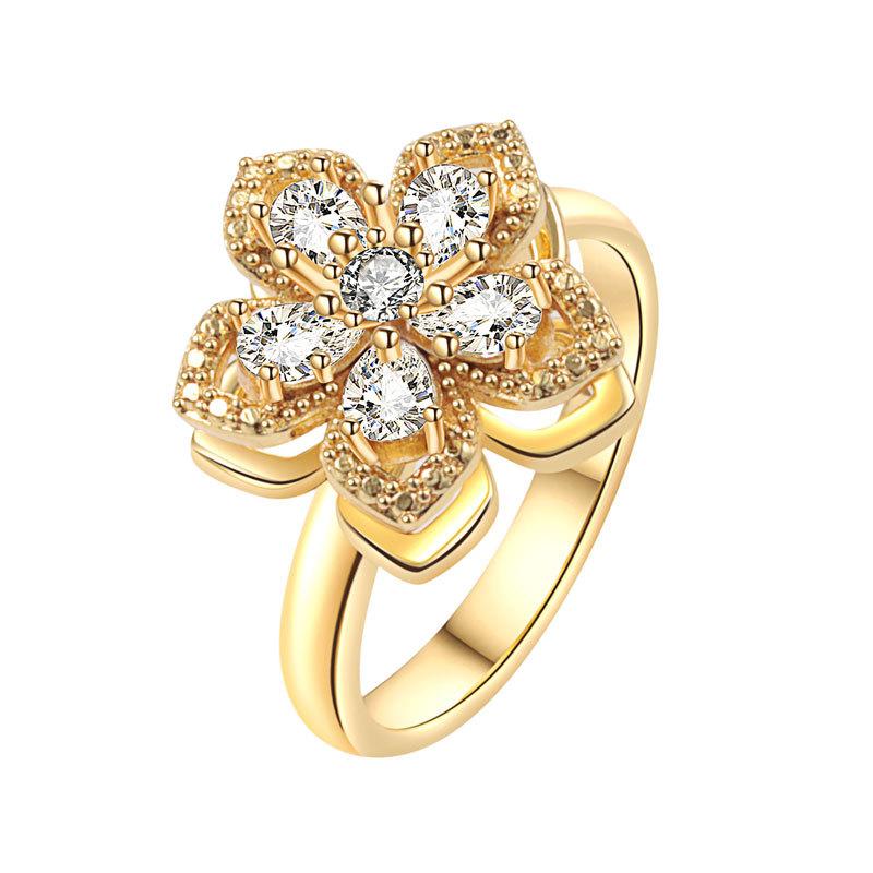 High-quality Custom-made Stylish Gold-plated Copper Ring Simple Cubic Zircon Luxury Gold Bauhinia Women Rotating Accessories