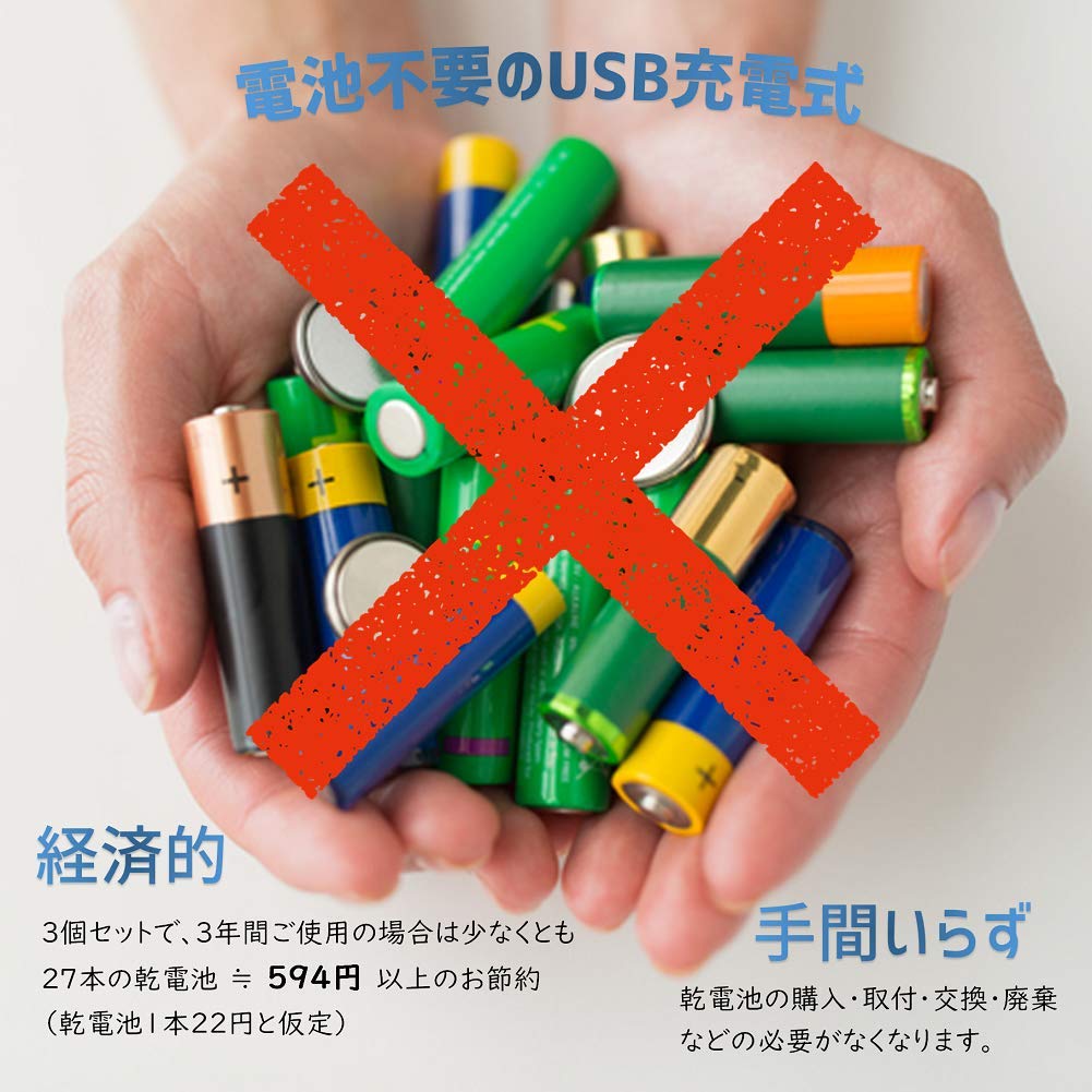 NeoClear Rechargeable LED Motion Sensor Light with Button Switch, Indoor Light Sensor, Magnet, Double-Sided Tape Included, Warm White, Pack of 3