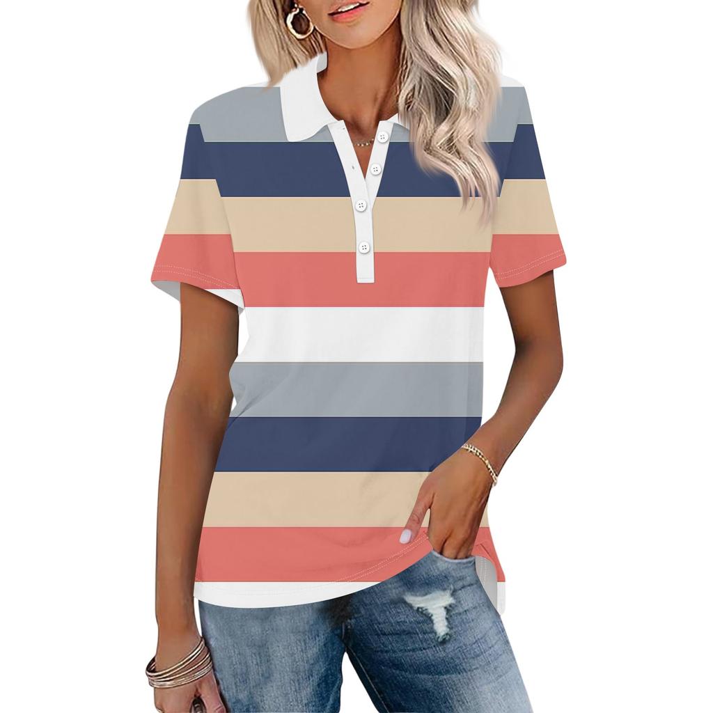 Damenmode Revers Kurzarm Bedrucktes Knopfoberteil