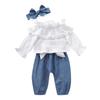 Completo a 3 Pezzi per Neonate: Top con Maniche a Svasatura e Volant, Stampa + Pantaloni + Cerchietto