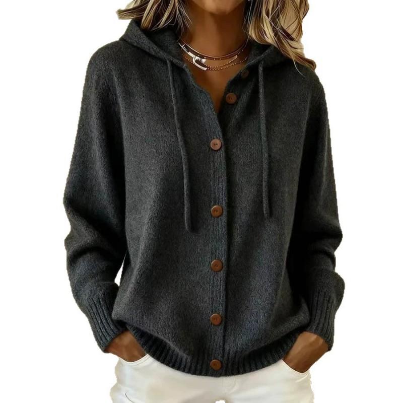 2026 Fall Womens Knit Cardigan Hooded Sweater Button Front Casual Fashion Outerwear