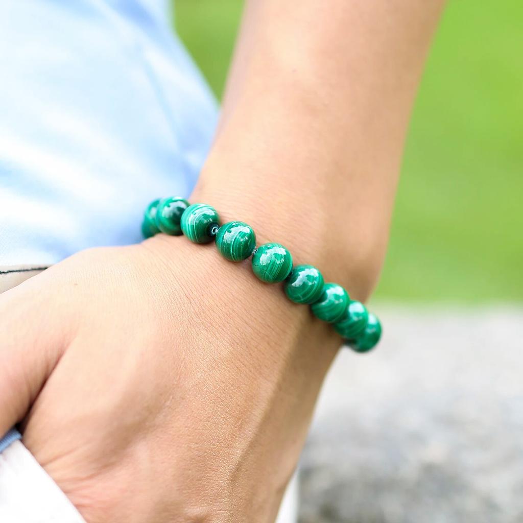 AAAAA naturligt malakitarmband kvinnor smycken natursten stretch par armband för män Malakit pärlor armband
