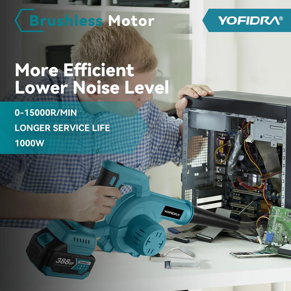 Yofidra Bürstenloser Hochleistungs-Elektro-Gebläse mit 6 Gängen, Garten- und Haushaltsstaubreinigungsgebläse, Elektrowerkzeuge für 18-V-Makita-Akkus