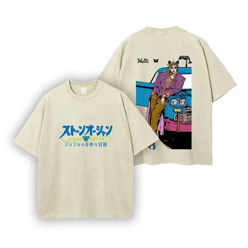 Jolyne Cujoh JoJo's Bizarre Adventure Anime Clothing Men Women T-shirts Short Sleeve Washed T Shirt Vintage Cotton Streetwear