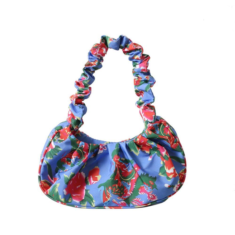 Floral Pattern Flower Dumpling Bag Canvas Chinese Style Flower Tote Bag  Girls синий