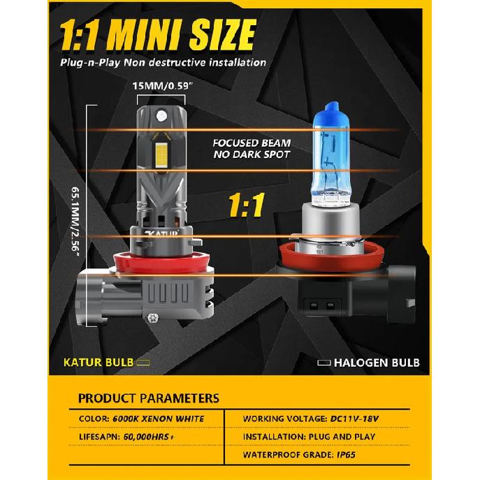 Katur 2x H8 H9 H11 Car Led Headlight Fog Light Super Bright 6000K White High Power 100W Car Light For Subaru Outback Forester