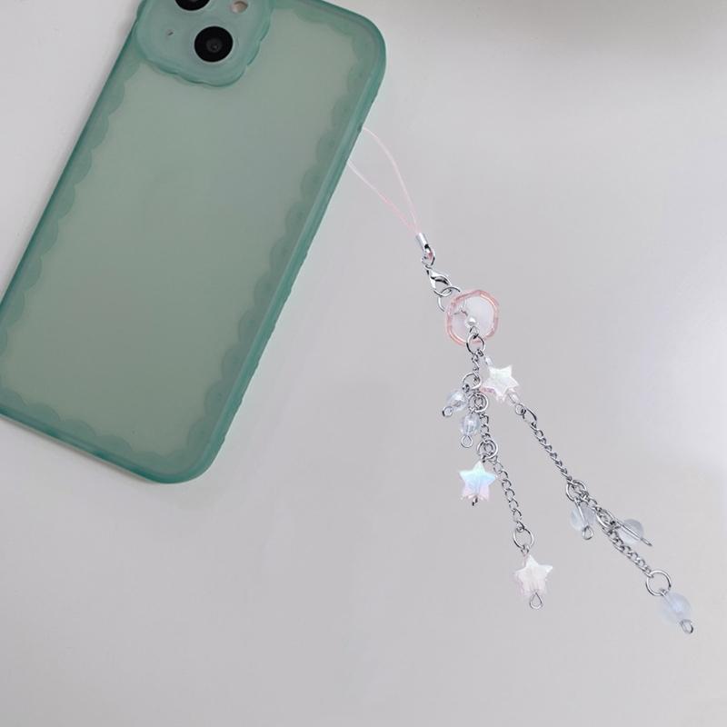 Unique Fringe Cellphone Strap with Jellyfish Shape Star Pendant Phone Lanyard DIY Handmade Cute Phone Charm Jewelry