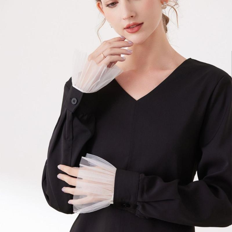 Ruffled Lace Faux Sleeves Girl Decorative Sleeves Elegant Detachable Wrist Cuffs