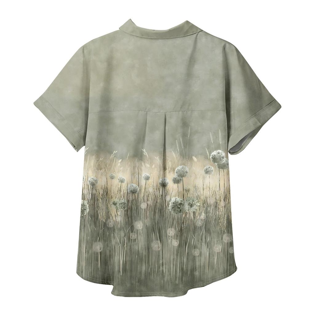 Dámská košile s krátkým rukávem, denní módní top s potištěným knoflíkem, kardigan s kapsou na hrudi