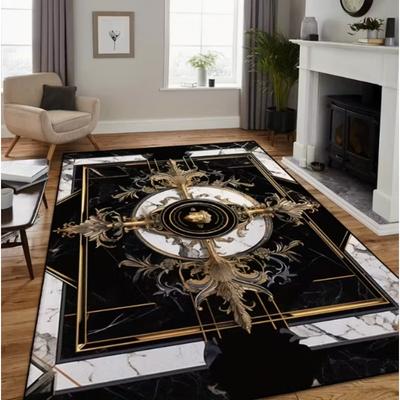 Tappeto Decorativo Stile Marmo Lussuoso con Morbido ed Elegante Decoro Oro e Nero per Soggiorni o Camere da Letto Tappeti per Soggiorno