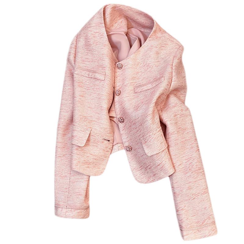 French Pink Petite Suit Jacket - Spring/Autumn 2025 Fashionable Age-Defying Style