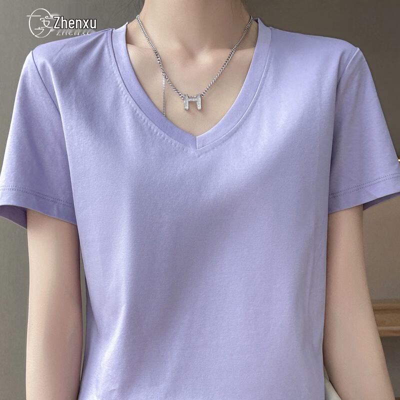 Zhenxu Women's 100% Cotton V-Neck Short Sleeve T-Shirt