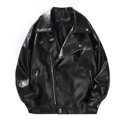 Jaqueta Biker Preta Masculina Moda Outono Casaco de Couro PU Homem Jaquetas PU Casuais Modernas Masculinas Soltas Casaco de Couro Sintético de Motociclista