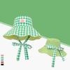 Korean checkered strap fisherman's hat with a large brim for summer, a small sun-protective hat that can be worn on both sides