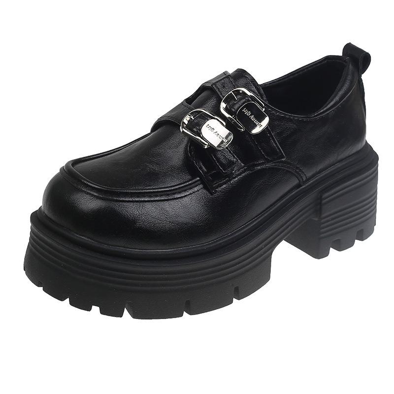 Small Leather Shoes Women's New British Platform Thick Heel Heightening Single Shoes Spring