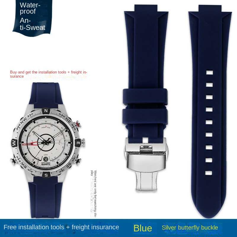 Bracelet de montre convexe Bracelet en silicone pour timex T2N738 T2N739 T2N720 T2N721 T49706 Bracelet de montre à boucle déployante Bracelet en caoutchouc 24X16mm