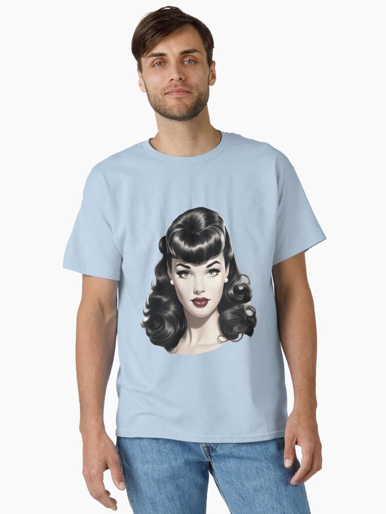 Pulp Bettie Page pinup in black and white with red lips Classic T-Shirt