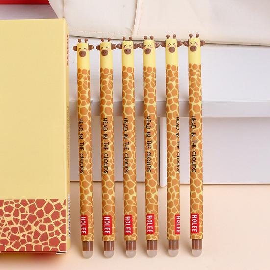 Smazatelná propiska 0,7 mm s černým inkoustem, s měkkým úchopem šetrným k pokožce, roztomilé zvířecí víčka, design s tlačítkem, doplňovatelné tužky, školní potřeby