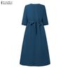 ZANZEA Women Casual V-Neck Summer 3/4 Sleeve Long Dress