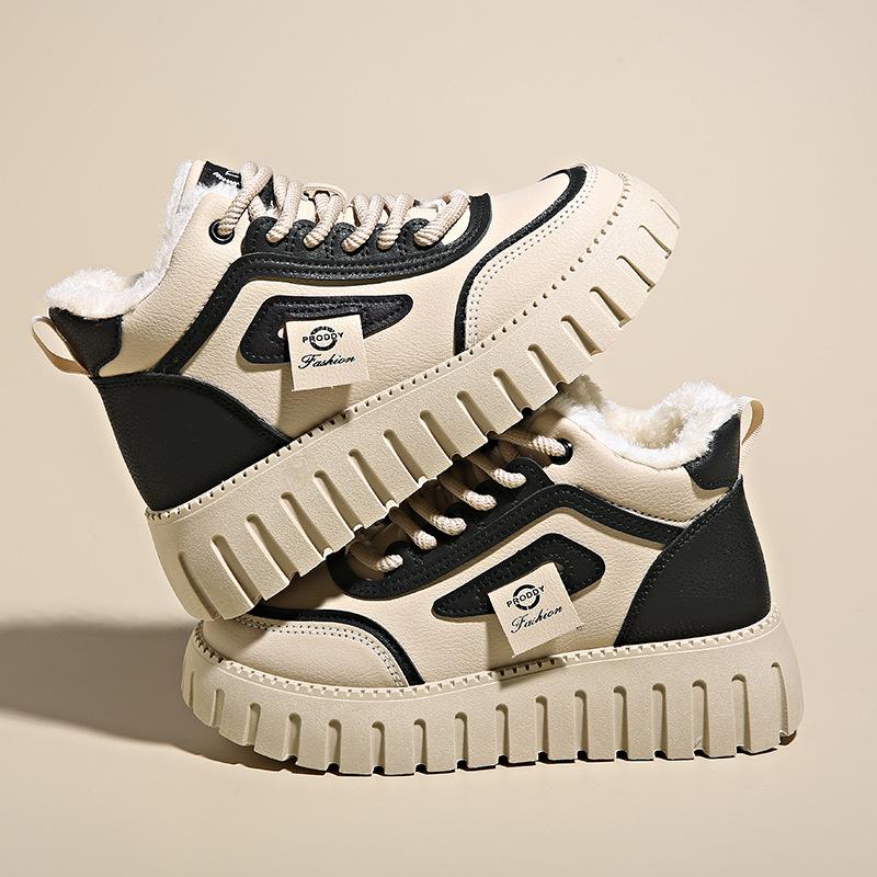 

Модная трендовая обувь папы Женская 2024 Зимняя новая коллекция с бархатным теплом Высокий верх Повседневная спортивная женская хлопковая обувь Zapatos Mujer 35 чёрный