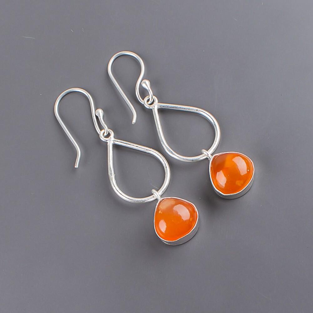 Boucles d'oreilles pendantes artisanales en argent sterling 925 et cornaline, 4,8 cm (1,90 po), taille EE-19-21