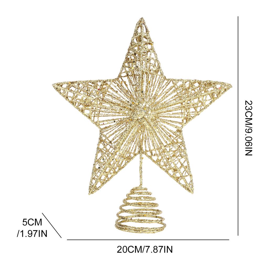 1 Pack Sequin Christmas Tree Toppers W/ Linear Sequin Design Hollow Five Pointed Star Ornament for Festive Holiday Tree Display