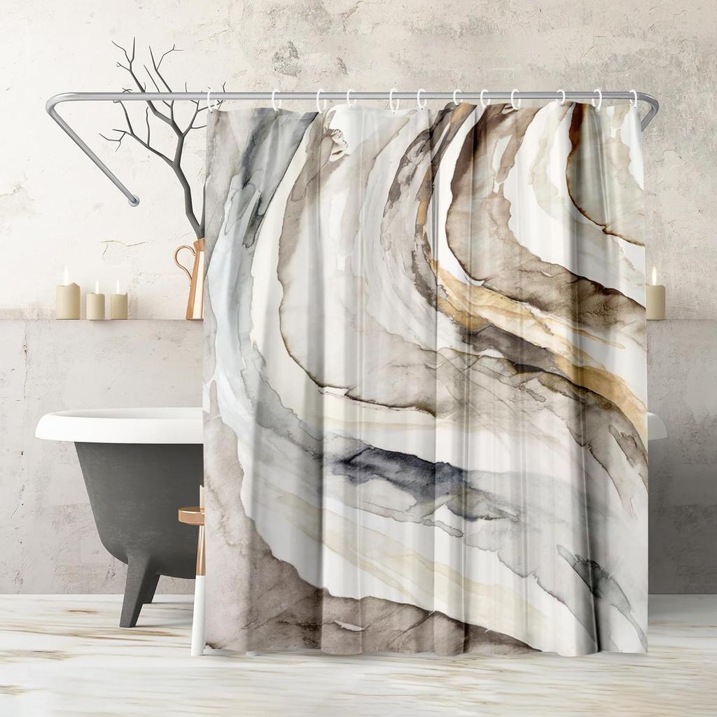 Beach Shower Curtain - Water-Resistant Long Shower Curtain with Coastal Landscape Design - Durable Metal Grommets and 12 Hooks