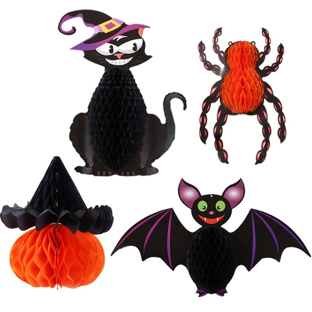Halloween Honeycomb Festive Bat And Pumpkin Hanging Ornaments For Memorable Decor Party