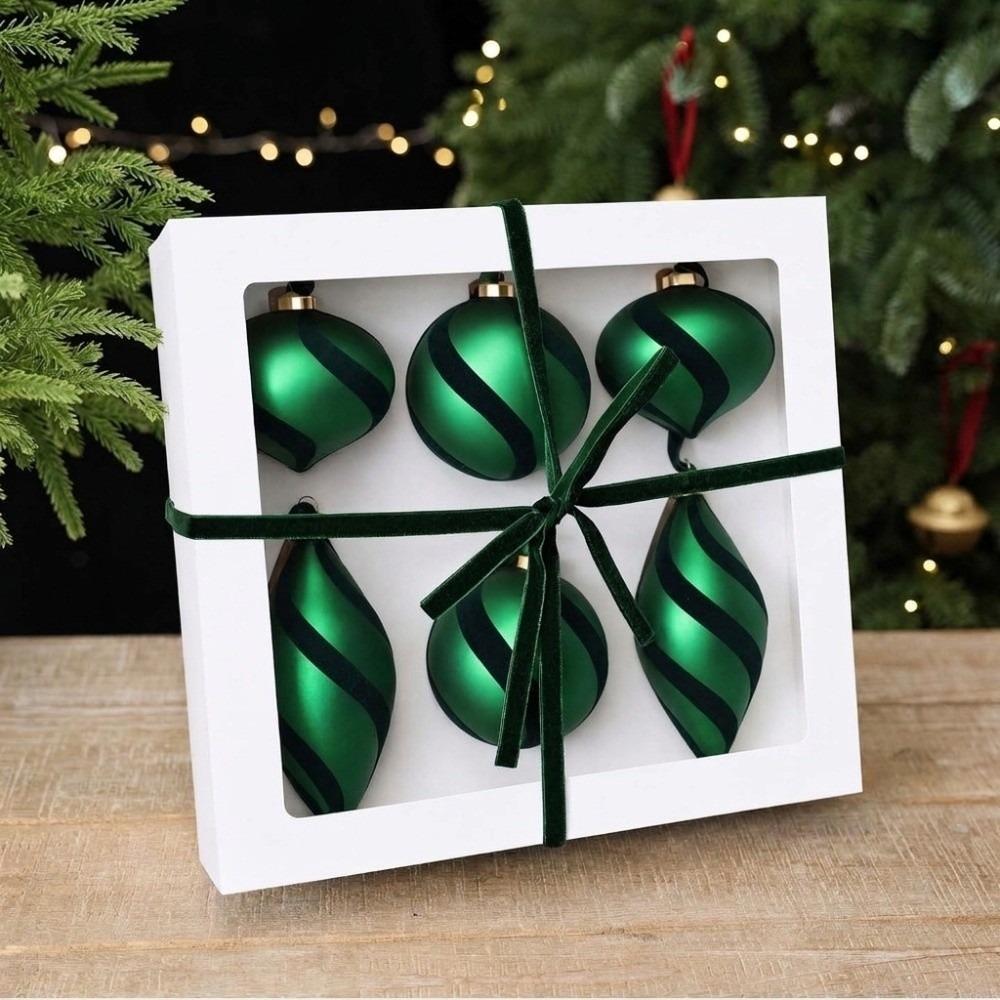 6PCS/SET Glitter Xmas Finial Ball Pendants Colorful Painting Christmas Tree Hangers New Year