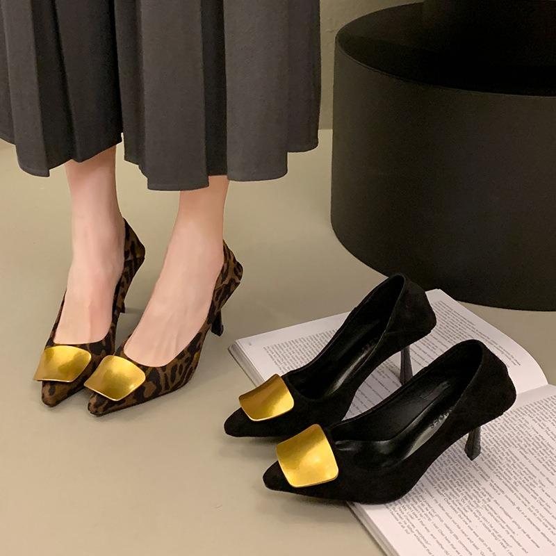 Black thin heels are not tired, high heels, women's spring and summer new fashion temperament, socialite pointed head shallow mouth single shoes