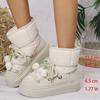 Fashion Floral Bowtie Lace Up Ankle Boots Women Cotton Padded Thicken Plush Snow Boots Plus Size Thick Sole Chunky Platform Cotton Boots