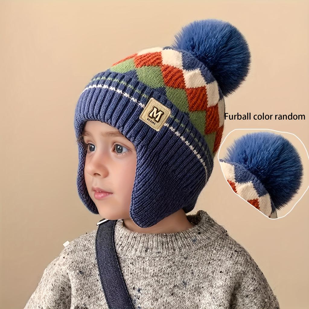 1 Winter Thickened Fleece-Lined Knit Hat for Kids, Unisex Warm Ear Protector, Suitable for Daily Wear, School, and Cycling,Thickened Winter Hat