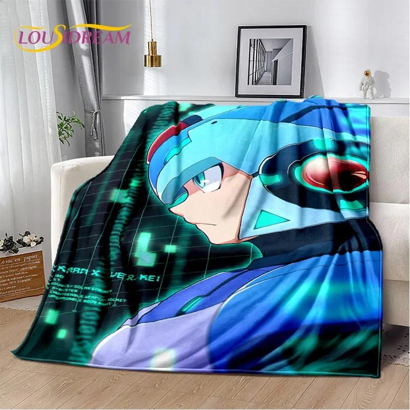 

Мягкое фланелевое одеяло из ретро-мультфильма Rockman Mega Man Game для кроватей, диванов, пикников, пледов для отдыха на свежем воздухе, подарков 75x90cm( 29x35in )