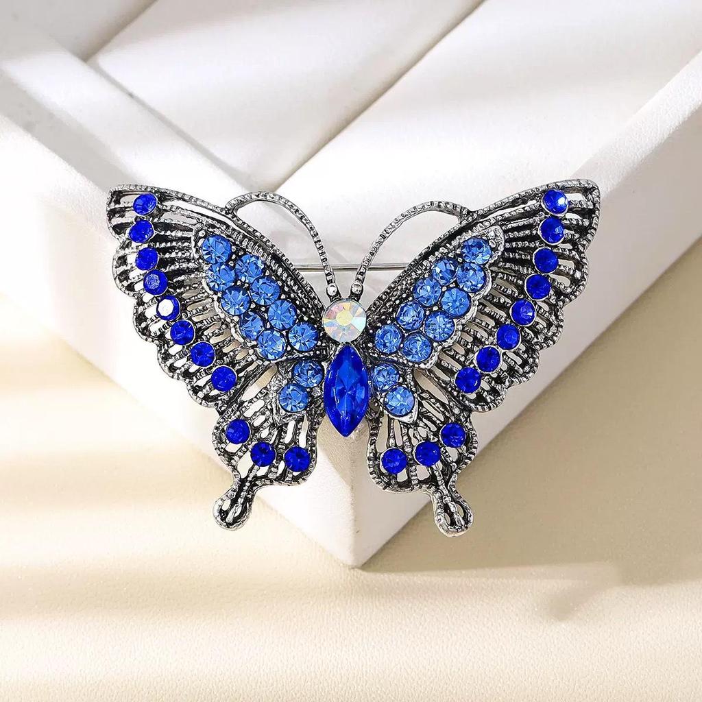 Broche Papillon Vintage Européen-Américain avec Strass: Broche revers à la mode avec design d'insecte en alliage