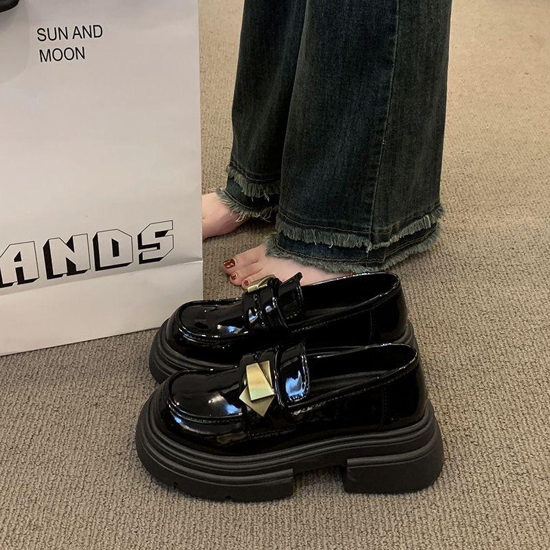 Black platform British style small leather shoes light luxury college style versatile one-pedal loafers Mary Jane