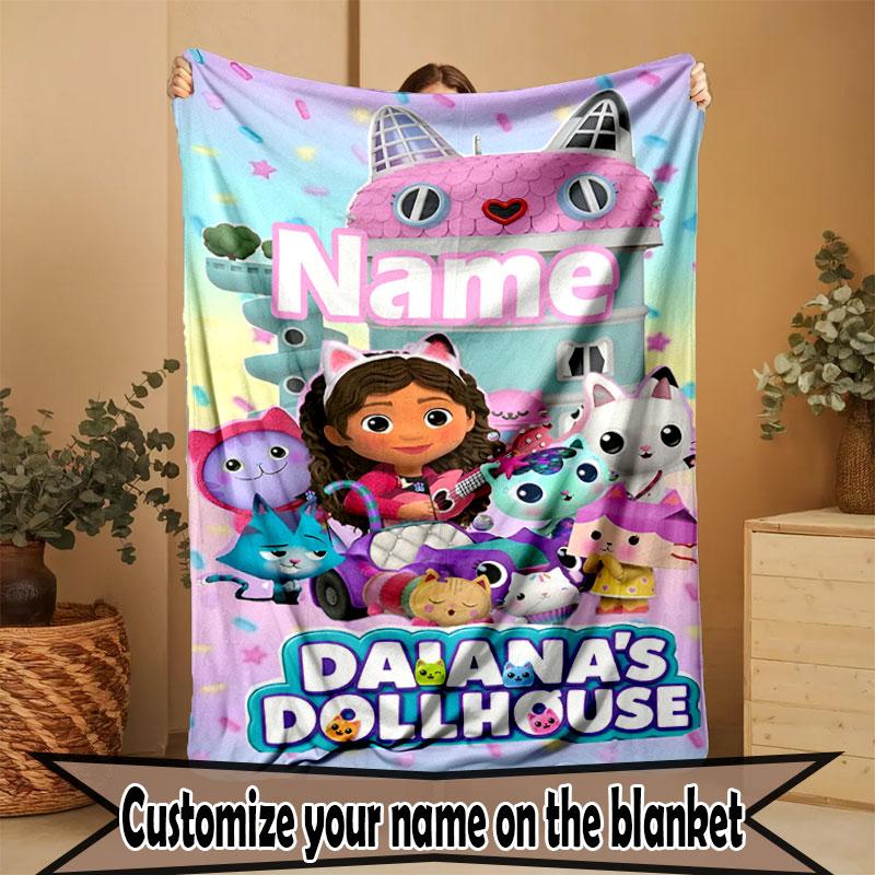 Custom Name Personalized Gabby's Dollhouse Print Blanket, Home Decor, Bedroom, Sofa, Camping, Couch, Gifts for Birthday Christmas