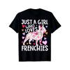 Europäische Größe Damen Nur Ein Mädchen, Das Französische Bulldoggen Liebt Grafik T-Shirt Schwarz Rosa Floral Herz Muster Lockerer Schnitt Rundhalsausschnitt Maschine