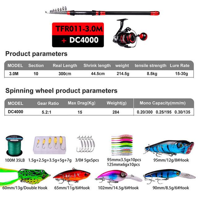 New Fishing Set Telescopic Fishing Rod Combination 1.8-3.6M Carbon Travel Rod with Rotating Reel Line Bait Hook Fishing Bag Suitable for Summer Pesca