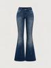 Jeans da donna slim micro-svasati con tasche ricamate e lavaggio scuro