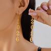 2026 Number Gold Color Stars Drop Earrings for Women Geometric Dangle Hanging Earrings Party New Year Jewelry Gifts