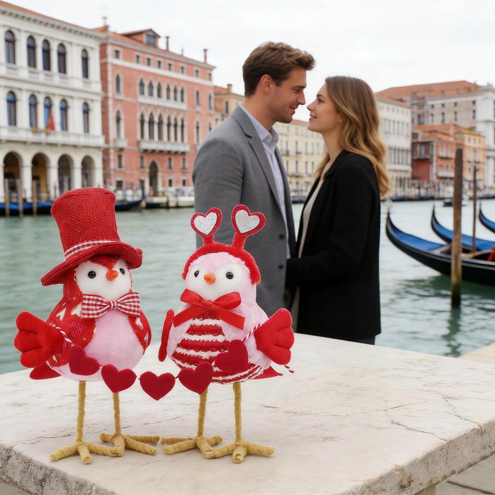 Bird Figurine Valentine's Day Bird Figurines Romantic Standing Plush Love Birds Ornament Bookshelf Bird Accent Piece Bird Gift